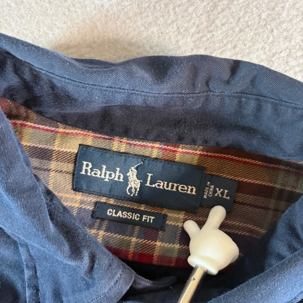 Polo Ralph Lauren Mens XL Classic Fit Navy Blue Button Down Shirt Red Pony Logo